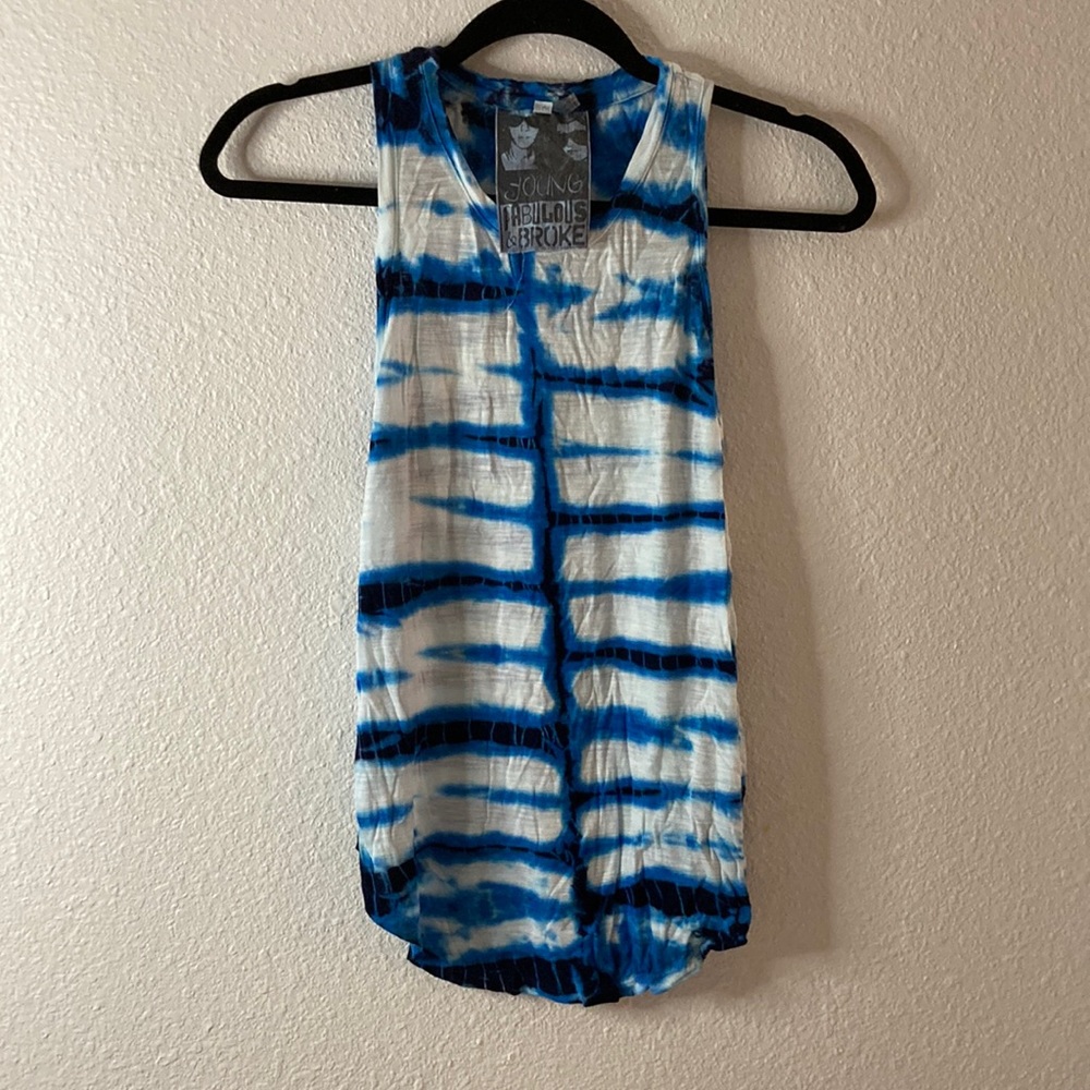 Young fabulous & broke blue tie dye muscle tank